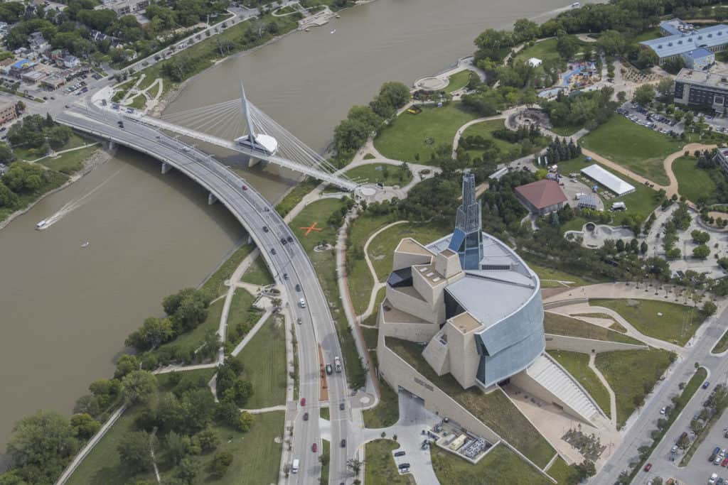 An aerial view of the Forks