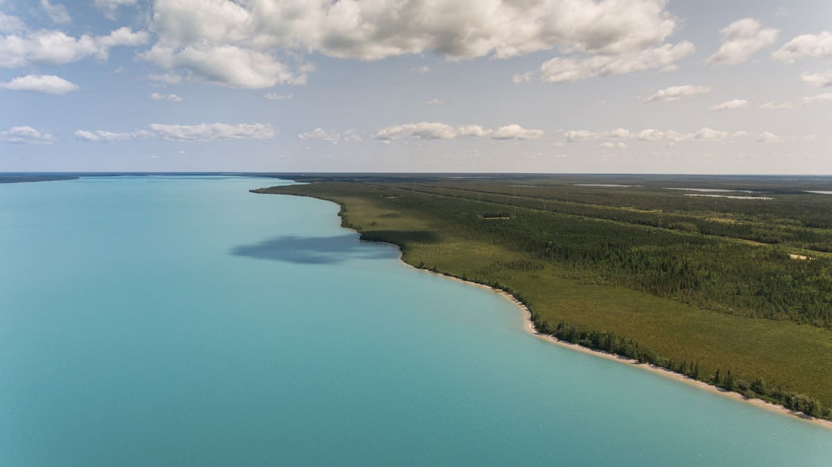 An aerial view of Little Limestone Lake in Manitoba