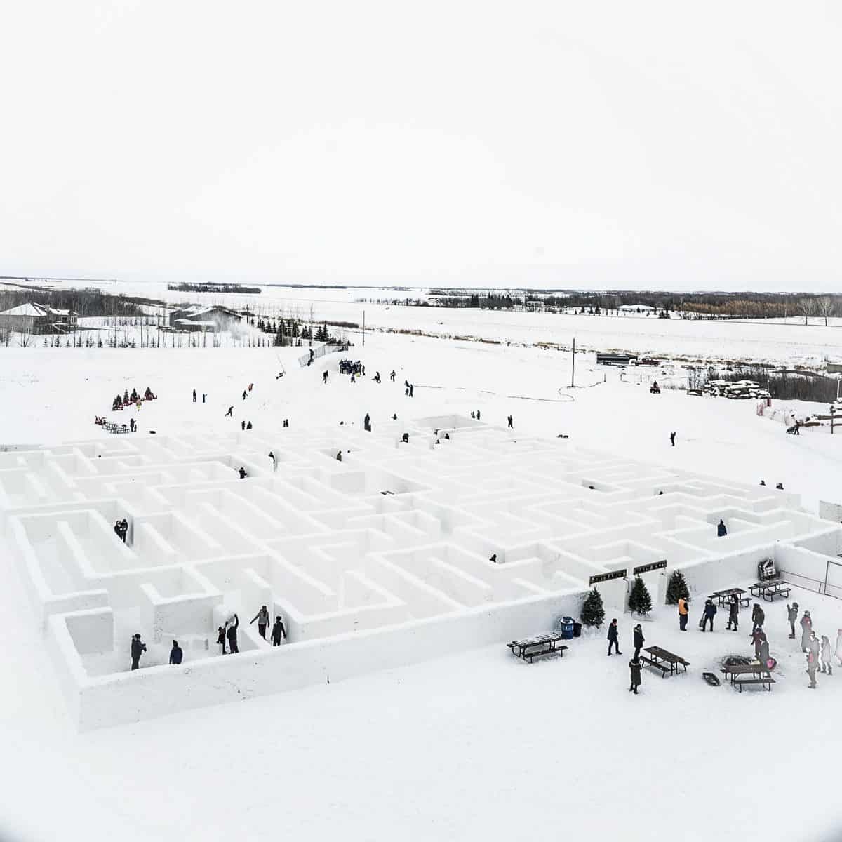 A distant view of a snow maze