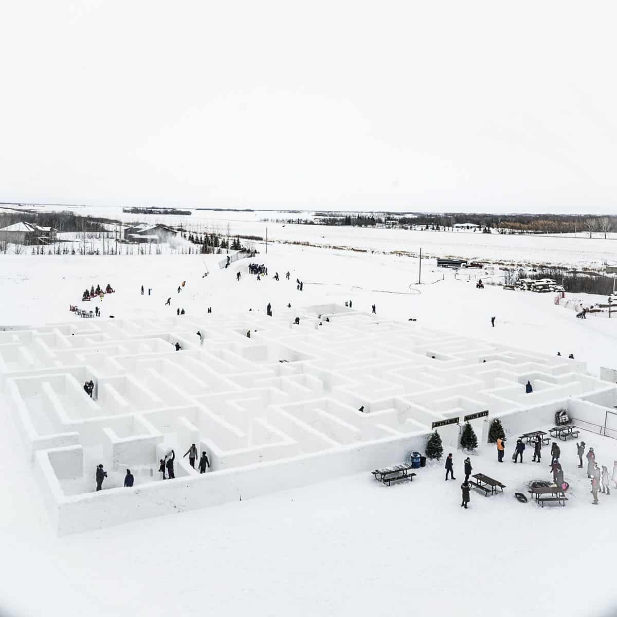 A distant view of a snow maze