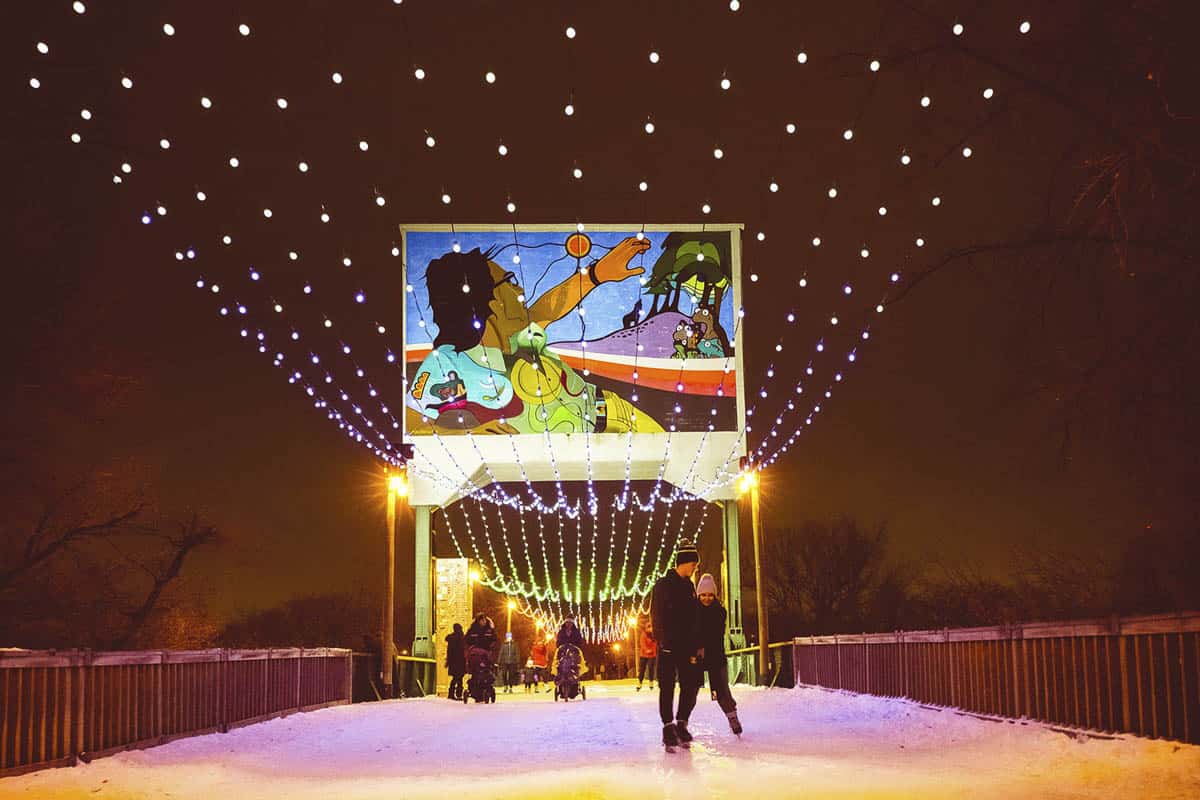 Skating in Winnipeg at Night